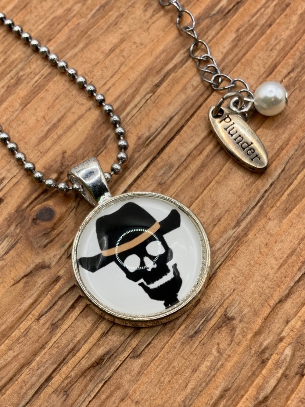 Plunder Design Hank Skeleton Cowboy Skull Pendant Pearl Accent Necklace
